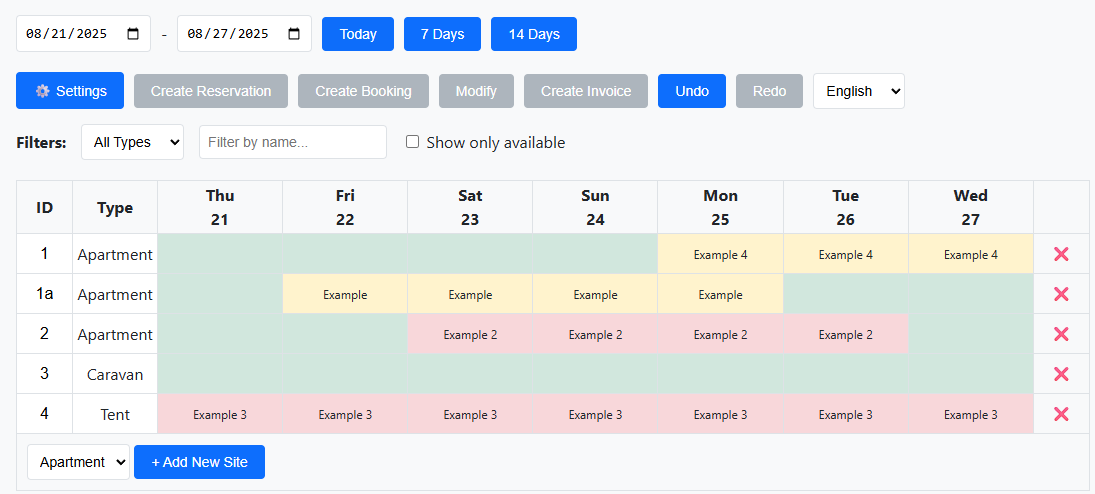 Screenshot of settings page with seasonal pricing options